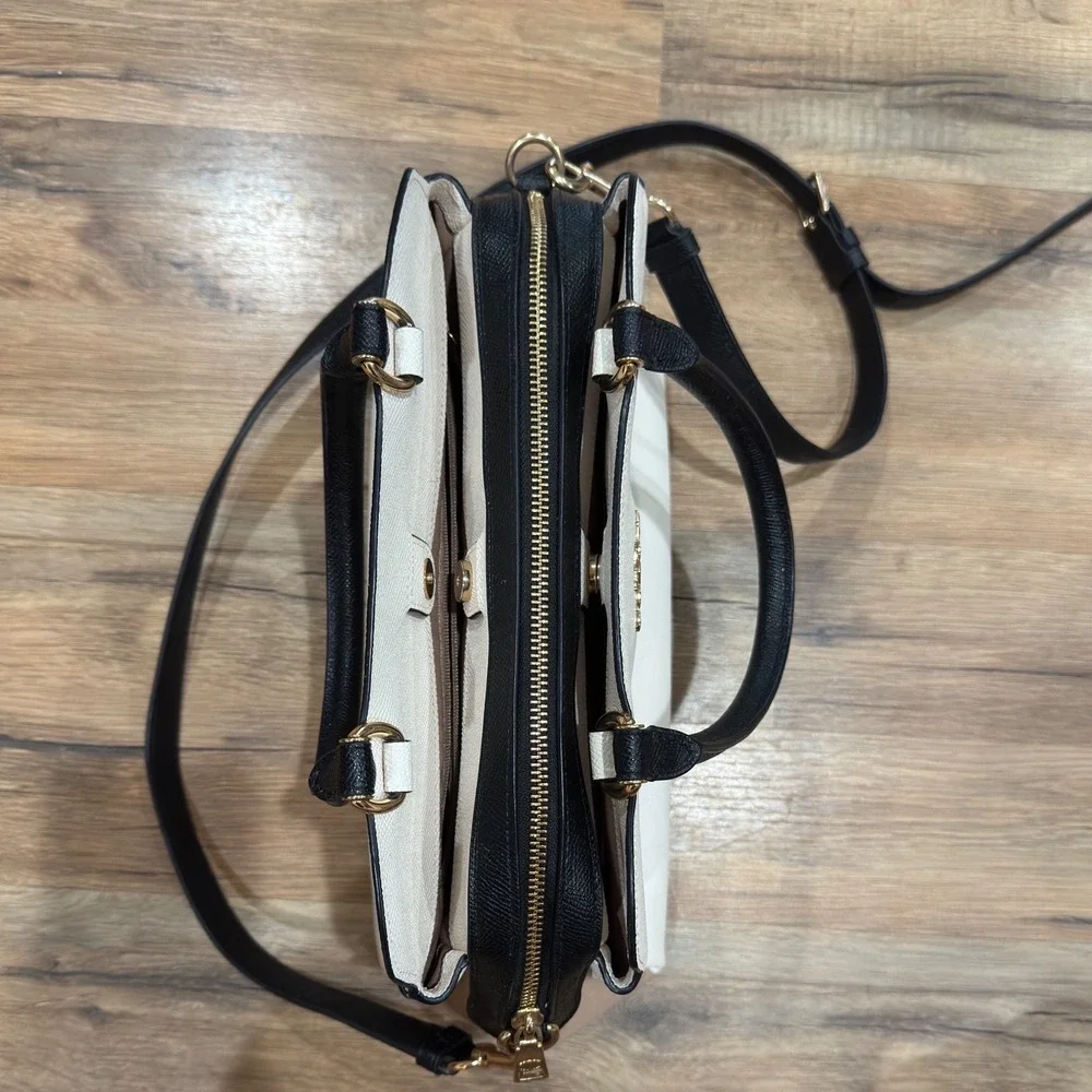 Coach Margot Carryall Satchel Bag Chalk Black Taupe Crossgrain Leather F34607
